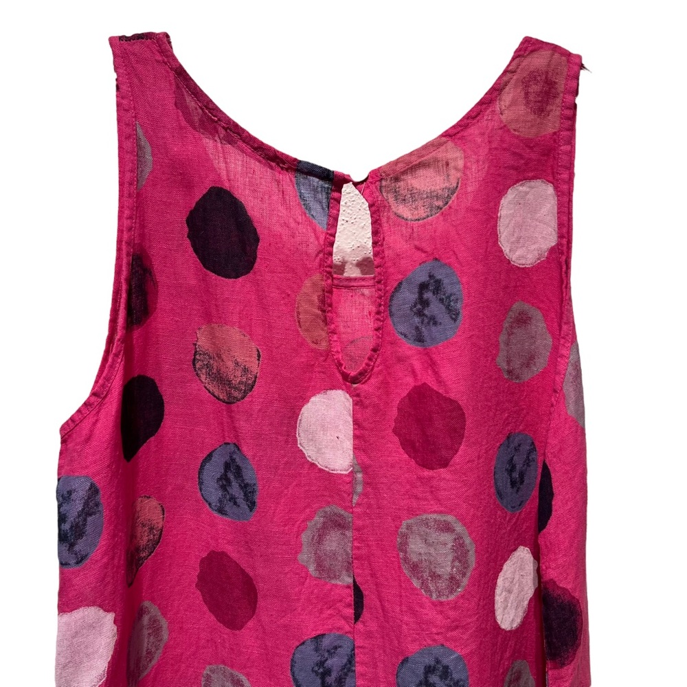 Made In Italy Polka Dot Print 100% Linen Lagenlook Shift Dress Size Small - Picture 11 of 14